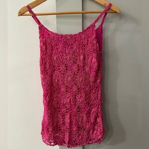 NWT INC Crochet Dressy Top, Hot Pink, Fuschia, Barbie Pink